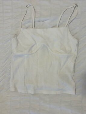 H&M White Fitted Tank with Underbust Seaming and Thin Straps